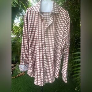 Thomas Dean Men’s Deep Red and White Checkered ButtonDown Shirt w/ Stylish Cuffs